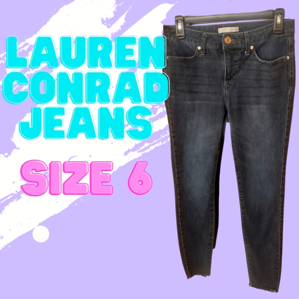 LC Lauren Conrad Super Skinny Frayed Ankle Darkwash Denim Jeans